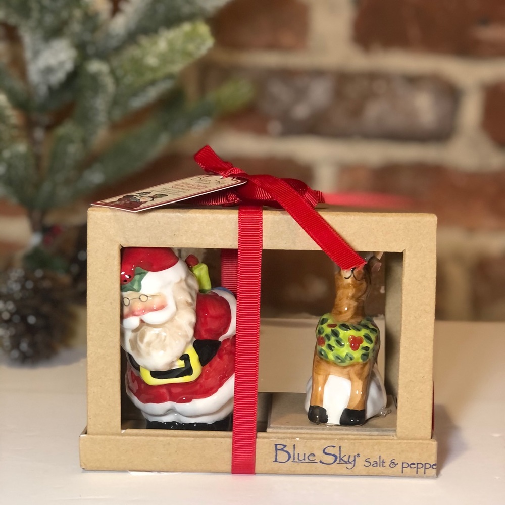 Blue Sky Santa & Reindeer Salt / Pepper Shakers